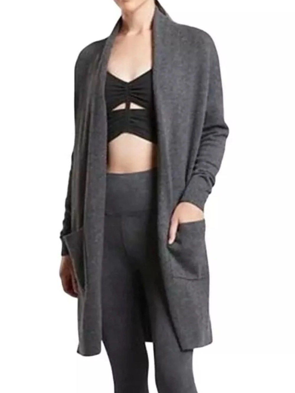 ATHLETA Spirit Wool Cashmere Wrap Cozy Sweater Cardigan in Gray Size S